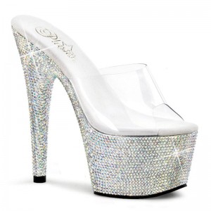 Claquette Plateforme Pleaser Bejeweled-701DM Femme Argent | PARIS FRIOLMYA