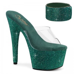 Claquette Plateforme Pleaser Bejeweled-712RS Rhinestones Femme Vert | PARIS FRZNPYUX