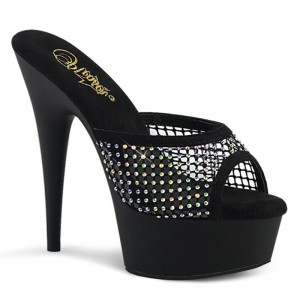 Claquette Plateforme Pleaser Delight-601-6RM Suede Femme Noir | PARIS FRFGHPTX