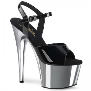 Talons Pleaser Adore-709 Femme Noir Argent | FRANCE FRDUXQYL