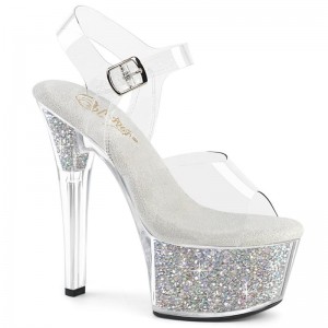 Talons Pleaser Aspire-608RSI Rhinestones Femme Argent | FRANCE FRBWSIRO