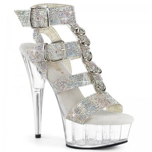 Talons Pleaser Delight-656RS Rhinestones Femme Argent | FRANCE FRXIKQRU