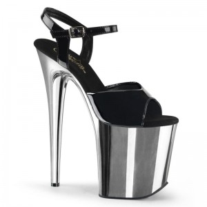 Talons Pleaser Flamingo-809 Femme Noir Argent | FRANCE FRBEKNXD