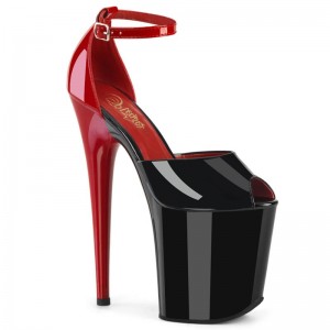 Talons Pleaser Flamingo-868 Femme Noir Rouge | FRANCE FRKNFWOL