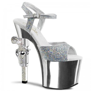 Talons Pleaser Revolver-709G Femme Argent | FRANCE FRKXSWFL