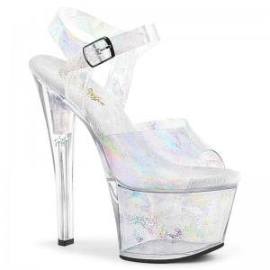 Talons Pleaser Sky-308N Hologram Femme Argent | PARIS FRVBJCYU