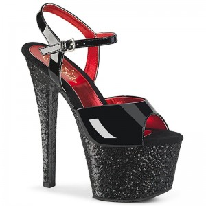 Talons Pleaser Sky-309 Glitter Femme Noir | FRANCE FRXJCBGM