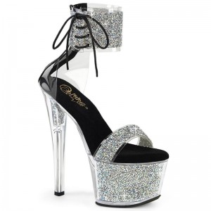 Talons Pleaser Sky-327RSI Femme Argent Noir | FRANCE FRALOQTG