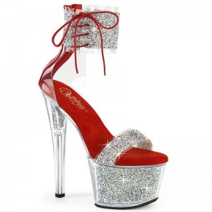 Talons Pleaser Sky-327RSI Femme Argent Rouge | FRANCE FRNCQPZJ