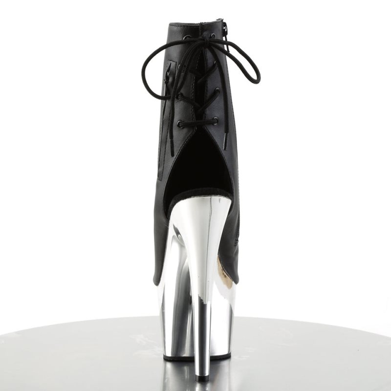 Bottines Pleaser Adore-1018 Vegan Leather Femme Noir Argent | PARIS FRUHBWDA