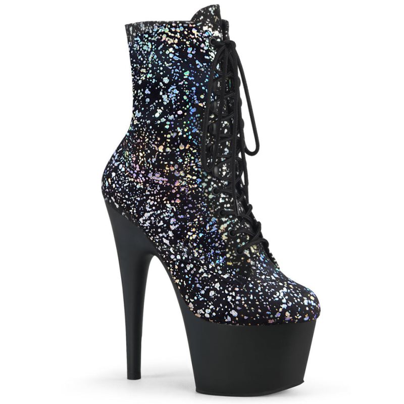 Bottines Pleaser Adore-1020SPLAT Hologram Femme Argent Noir | FRANCE FRREFQIZ