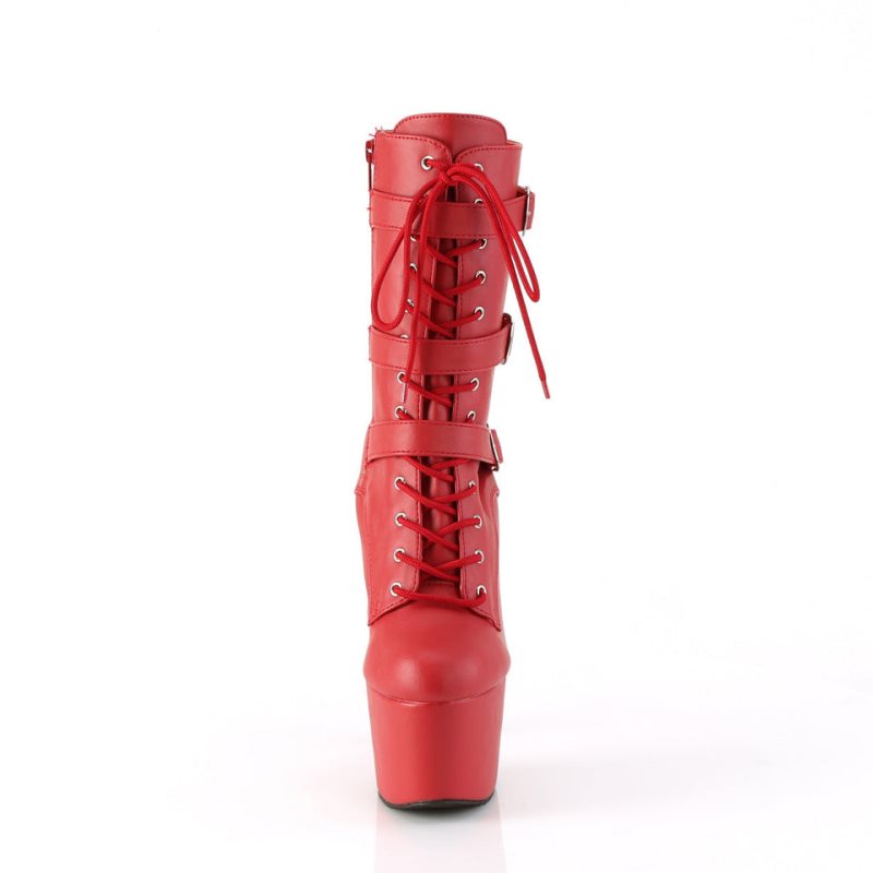 Bottines Pleaser Adore-1043 Vegan Leather Femme Rouge | FRANCE FRBEPQNM