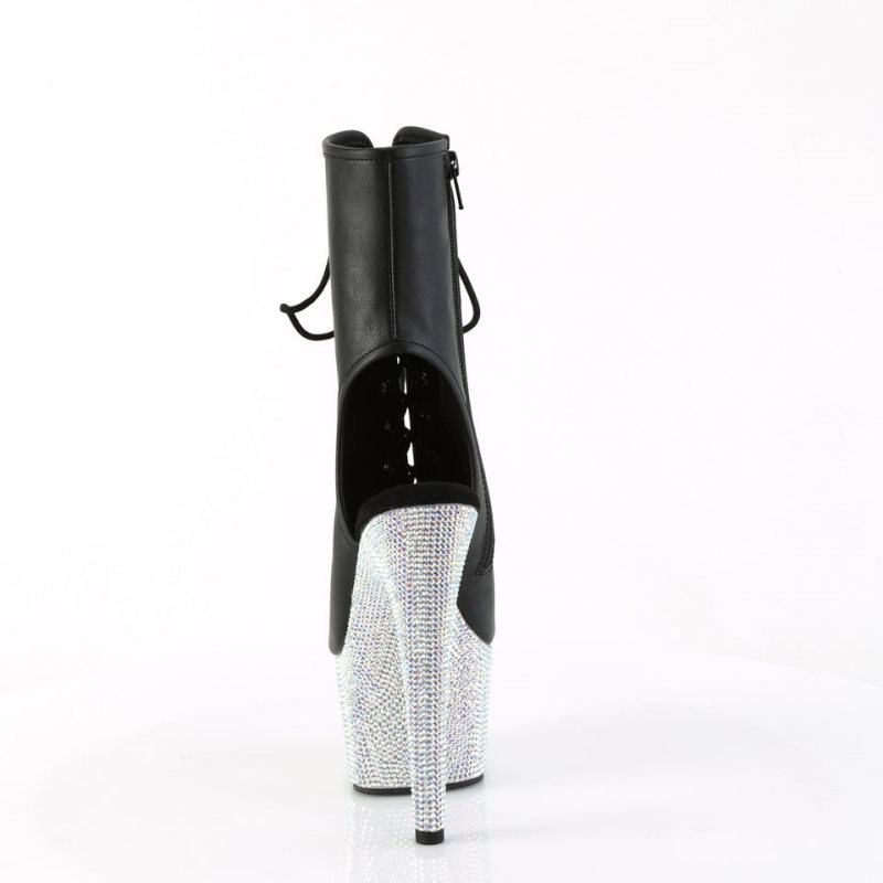 Bottines Pleaser Bejeweled-1016-7 Vegan Leather Femme Noir Argent | PARIS FRIMXHLS