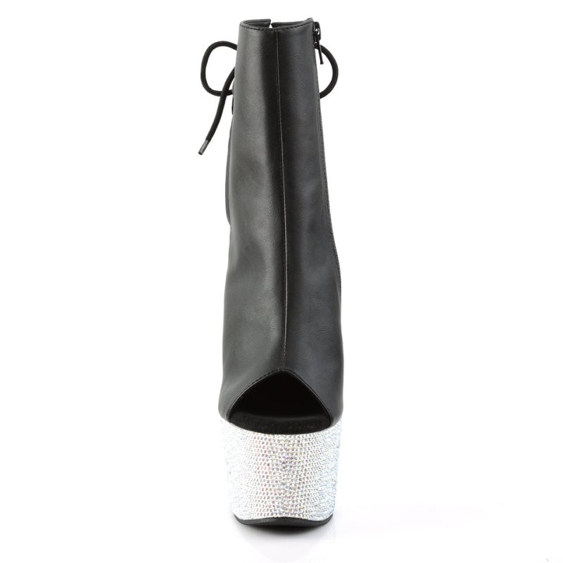 Bottines Pleaser Bejeweled-1018DM-7 Vegan Leather Femme Noir Argent | FRANCE FRQMVRYA