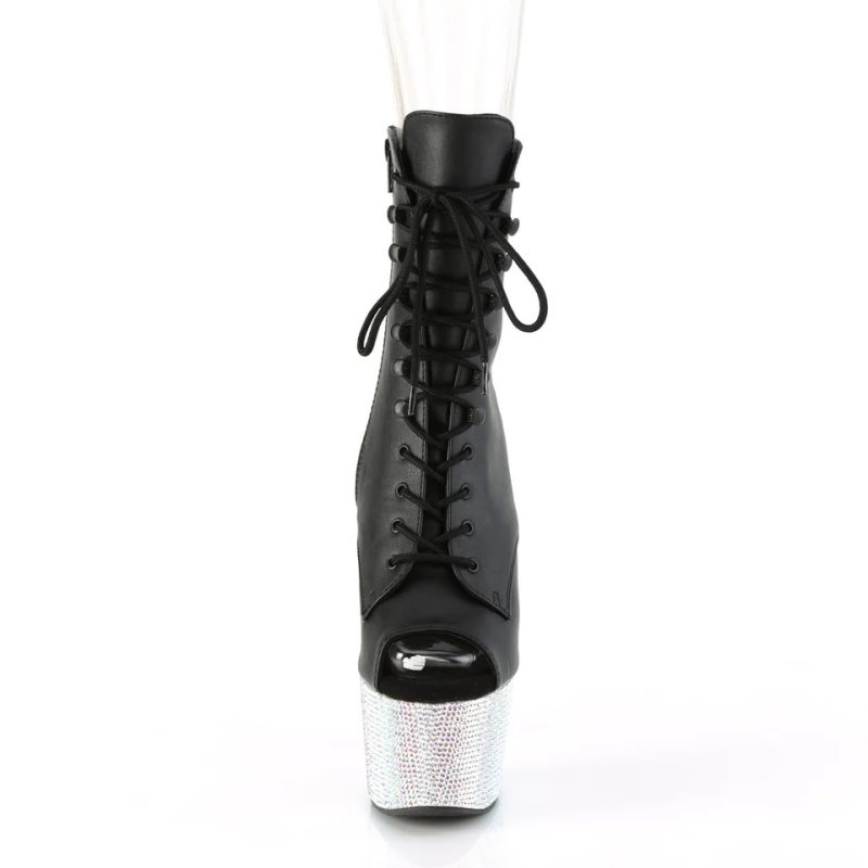 Bottines Pleaser Bejeweled-1021-7 Vegan Leather Femme Noir Argent | FRANCE FRYXWQBV