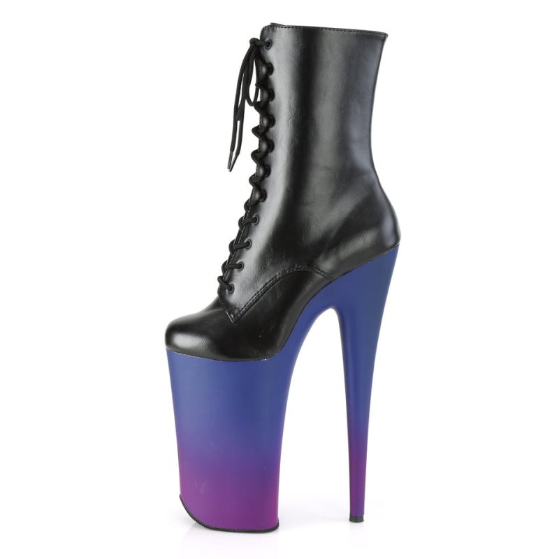 Bottines Pleaser Beyond-1020BP Vegan Leather Femme Noir Bleu | PARIS FRYLZWCQ