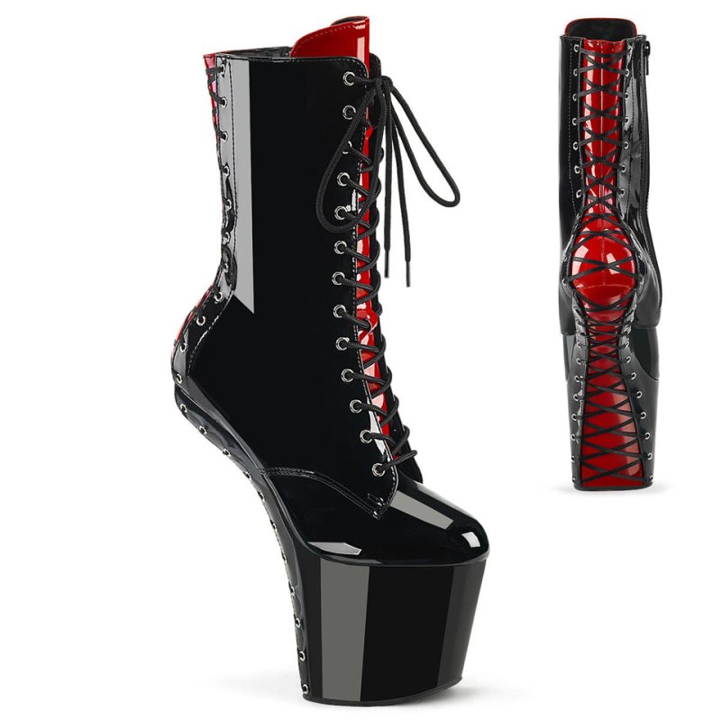 Bottines Pleaser Craze-1040FH Femme Noir Rouge | FRANCE FRIEYXGD