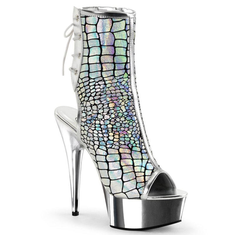 Bottines Pleaser Delight-1018HG Hologram Femme Argent | FRANCE FRMJNOFS