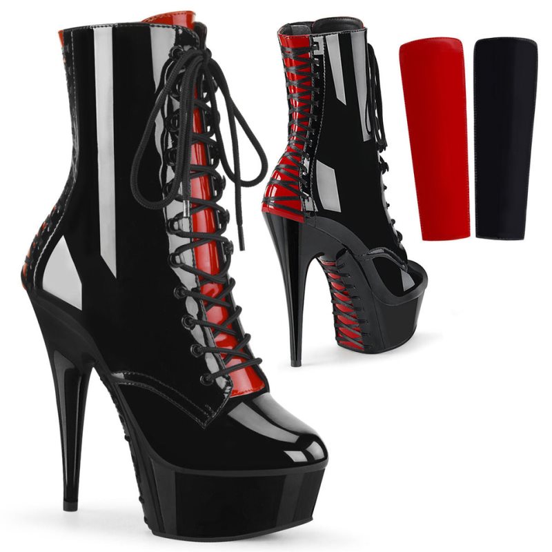 Bottines Pleaser Delight-1020FH Femme Noir Rouge | FRANCE FRGWOVPE