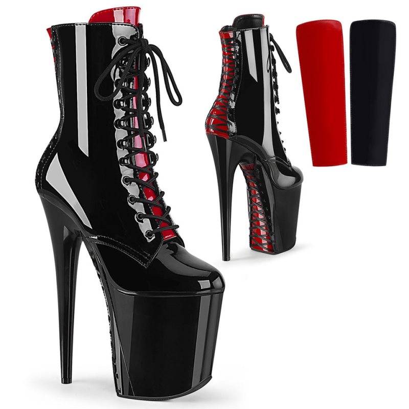 Bottines Pleaser Flamingo-1020FH Femme Noir Rouge | FRANCE FROQNGXE