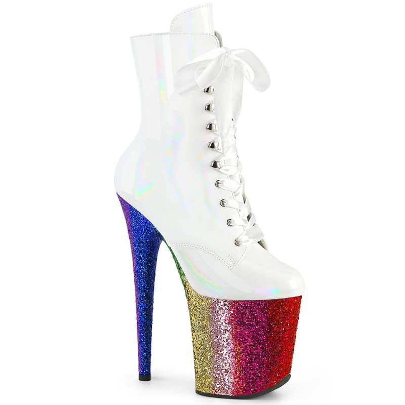 Bottines Pleaser Flamingo-1020HG Femme Blanche Multicolore | PARIS FRUSTKLB