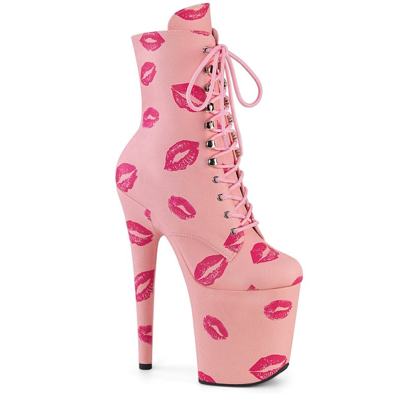 Bottines Pleaser Flamingo-1020KISSES Vegan Leather Femme Rose | FRANCE FRKYMIOQ