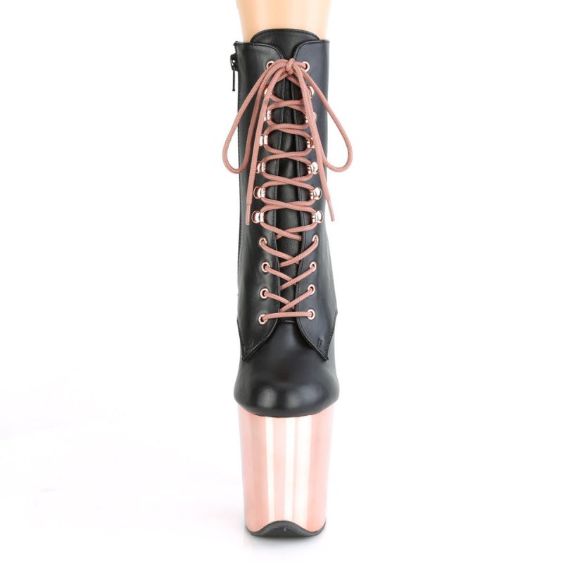 Bottines Pleaser Flamingo-1020 Vegan Leather Femme Noir Rose Doré | PARIS FRYFQMNK