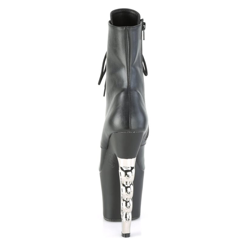 Bottines Pleaser Irongrip-1020 Vegan Leather Femme Noir Argent | FRANCE FRSJAGZQ