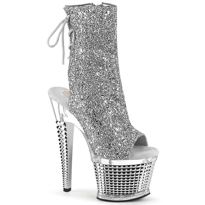 Bottines Pleaser Spectator-1018G Femme Argent | FRANCE FRMOZYAD