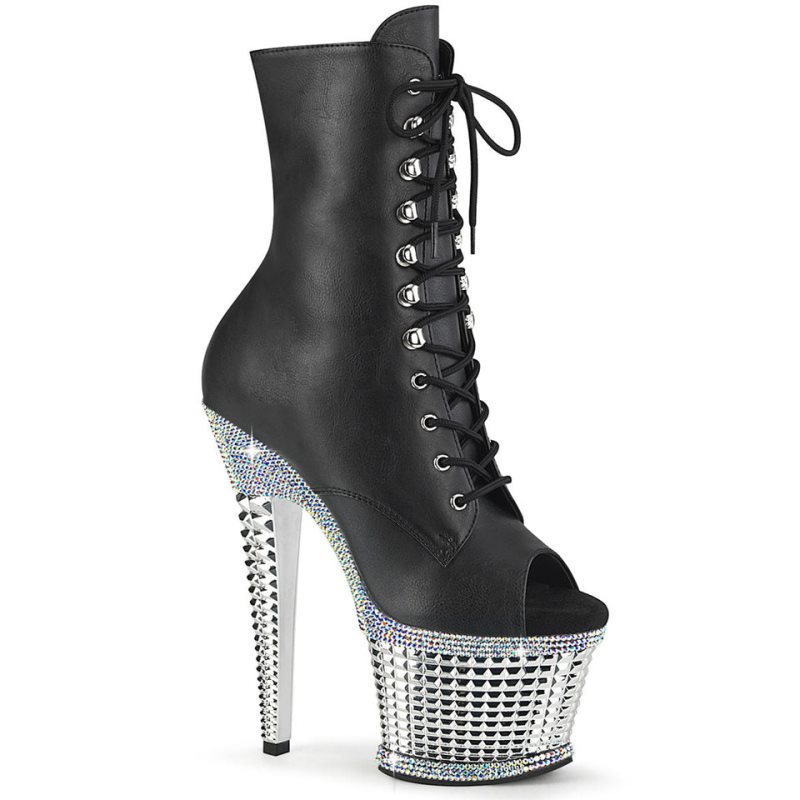 Bottines Pleaser Spectator-1021RS Vegan Leather Femme Noir Argent | FRANCE FRDAMPKJ