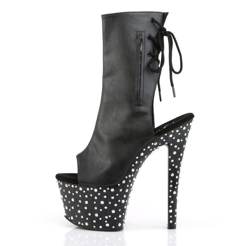 Bottines Pleaser Stardance-1018-7 Vegan Leather Femme Noir Argent | PARIS FRROXMYT