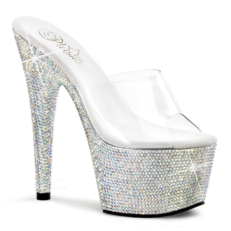 Claquette Plateforme Pleaser Bejeweled-701DM Femme Argent | PARIS FRIOLMYA