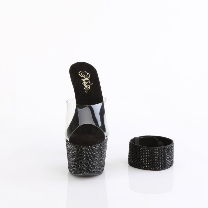 Claquette Plateforme Pleaser Bejeweled-712RS Femme Noir | PARIS FRHSXUCR