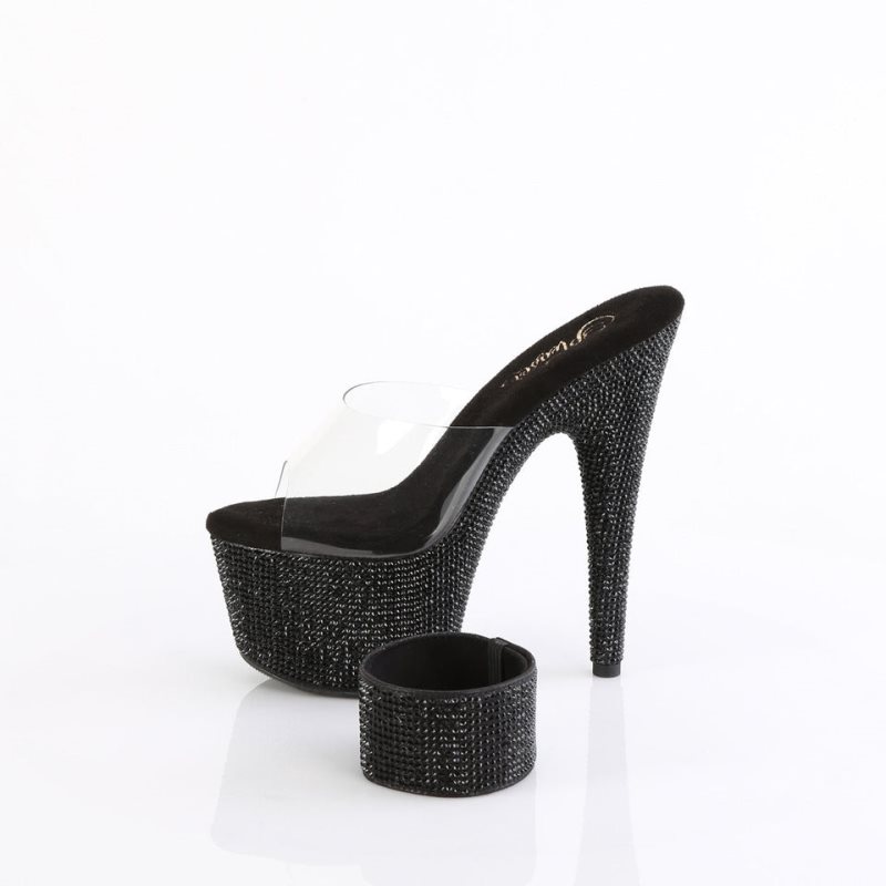 Claquette Plateforme Pleaser Bejeweled-712RS Femme Noir | PARIS FRHSXUCR