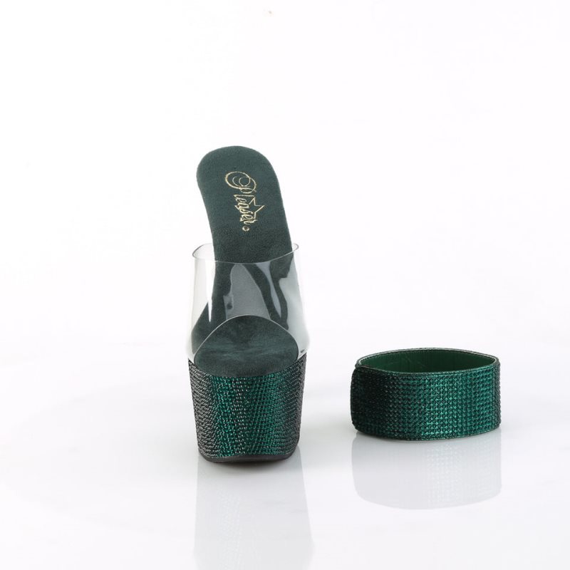 Claquette Plateforme Pleaser Bejeweled-712RS Femme Vert | PARIS FRKMJUXH