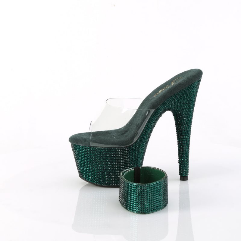 Claquette Plateforme Pleaser Bejeweled-712RS Femme Vert | PARIS FRKMJUXH