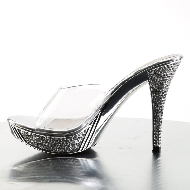 Claquette Plateforme Pleaser Elegant-401 Femme Argent | PARIS FRCXNYMF