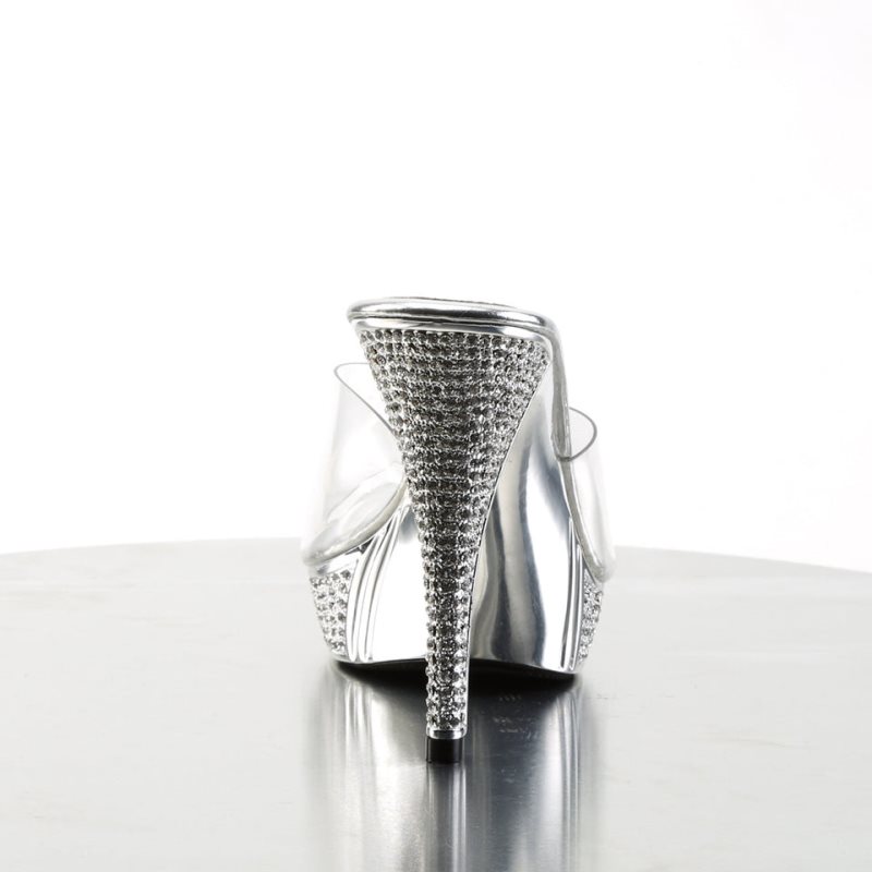 Claquette Plateforme Pleaser Elegant-401 Femme Argent | PARIS FRCXNYMF