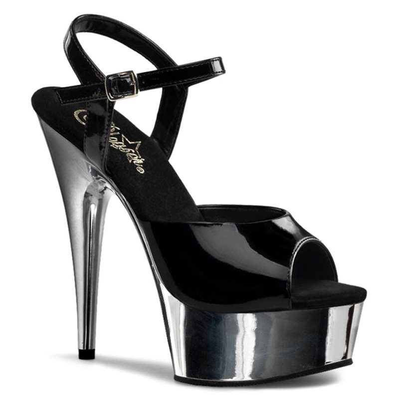 Talons Pleaser Delight-609 Femme Noir Argent | FRANCE FRAZENMD