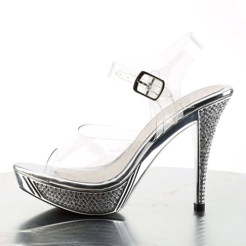 Talons Pleaser Elegant-408 Femme Argent | PARIS FRQXBTFD