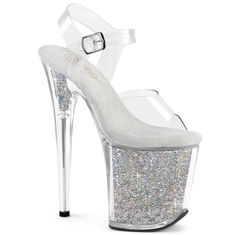 Talons Pleaser Flamingo-808RSI Rhinestones Femme Argent | PARIS FRMSIGYX