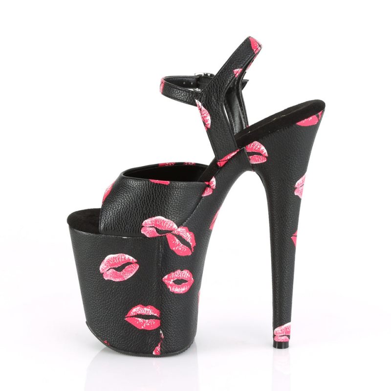 Talons Pleaser Flamingo-809KISSES Vegan Leather Femme Noir | PARIS FRMJPWKU