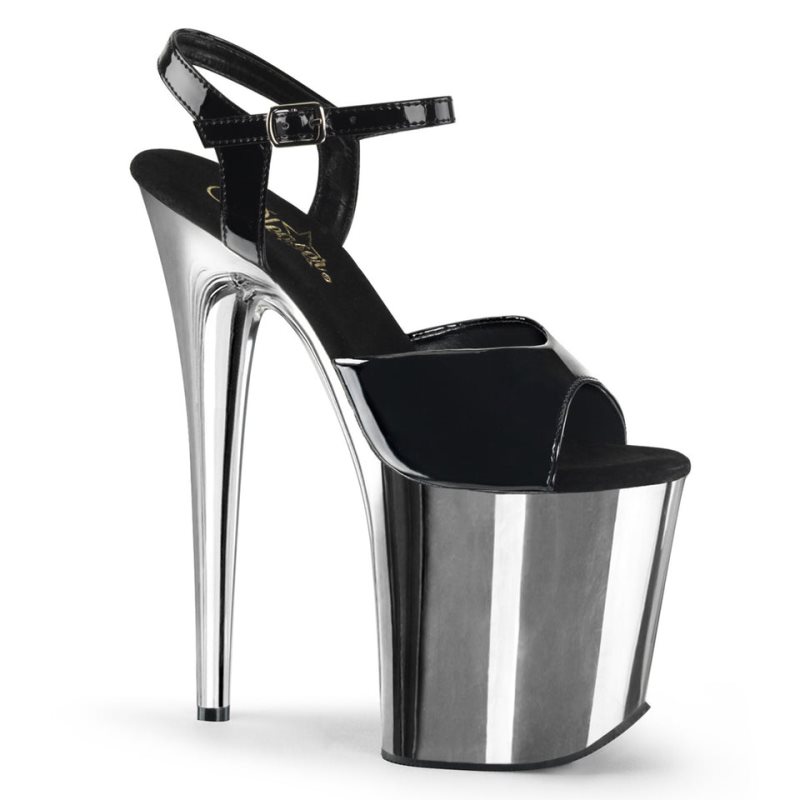 Talons Pleaser Flamingo-809 Femme Noir Argent | FRANCE FRBEKNXD