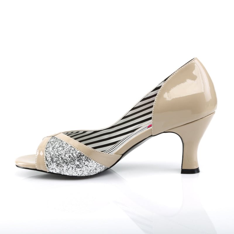 Talons Pleaser Jenna-03 Femme Beige Argent | PARIS FRDNBWQG