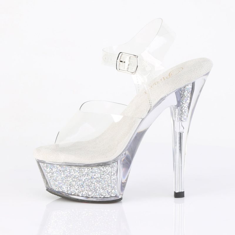 Talons Pleaser Kiss-208RSI Rhinestones Femme Argent | FRANCE FRMCWLGT