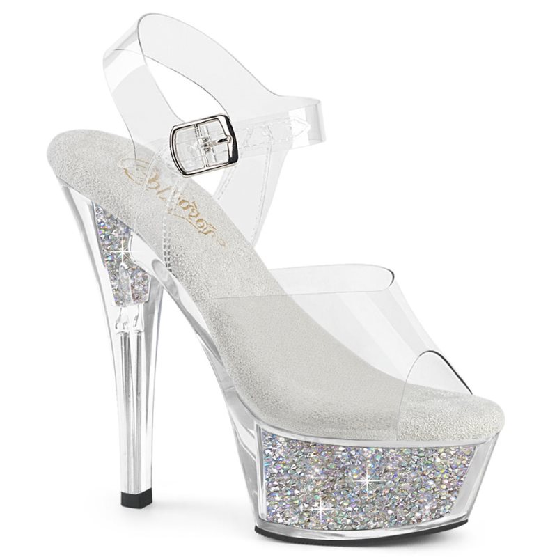 Talons Pleaser Kiss-208RSI Rhinestones Femme Argent | FRANCE FRMCWLGT