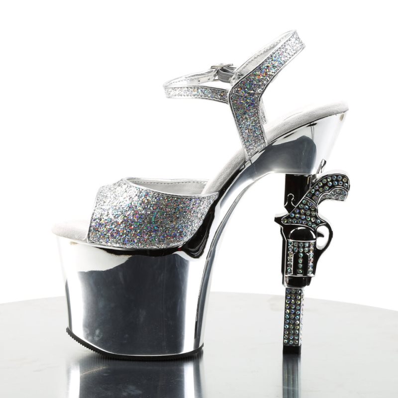 Talons Pleaser Revolver-709G Femme Argent | FRANCE FRKXSWFL