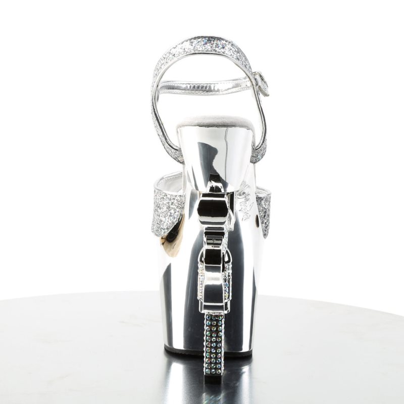 Talons Pleaser Revolver-709G Femme Argent | FRANCE FRKXSWFL