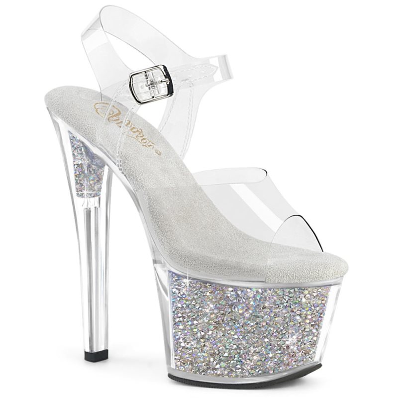 Talons Pleaser Sky-308RSI Rhinestones Femme Argent | FRANCE FRJRZQUC